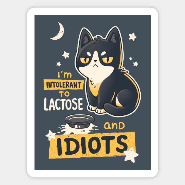 Intolerant to Lactose and Idiots // Sassy Kitten, Kawaii Angry Black Cat Magnet by Geekydog